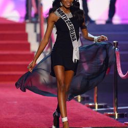 Miss North Carolina Ashley Love-Mills walks onstage during the Miss USA 2013 pageant, Sunday, June 16, 2013, in Las Vegas. (AP Photo/Jeff Bottari)
