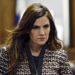 Taya Kyle, wife of Chris Kyle, appears in court during the capital murder trial of former Marine Cpl. Eddie Ray Routh at the Erath County, Donald R. Jones Justice Center in Stephenville Texas, on Tuesday, Feb. 24, 2015. Routh, 27, of Lancaster, was convicted of the 2013 deaths of Navy SEAL Chris Kyle and his friend Chad Littlefield at a shooting range near Glen Rose, Texas. 