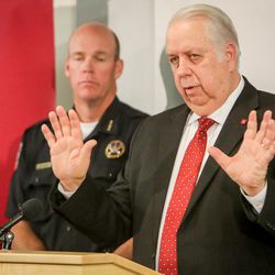 Gordon Crabtree, CEO of University of Utah Hospitals and Clinics, speaks during the press conference about the arrest of nurse Alex Wubbles at  University Hospital in Salt Lake City on Monday, Sept. 4, 2017.