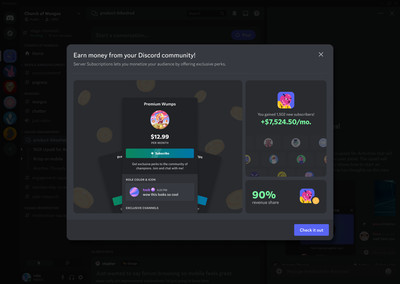 Image from Discord showing it’s new subscription program offering creators the chance to monetize their Discord server