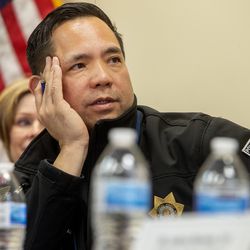 Utah Attorney General Sean Reyes moderates a panel discussion on human trafficking at the Capitol in Salt Lake City on Tuesday, Jan. 22, 2019.