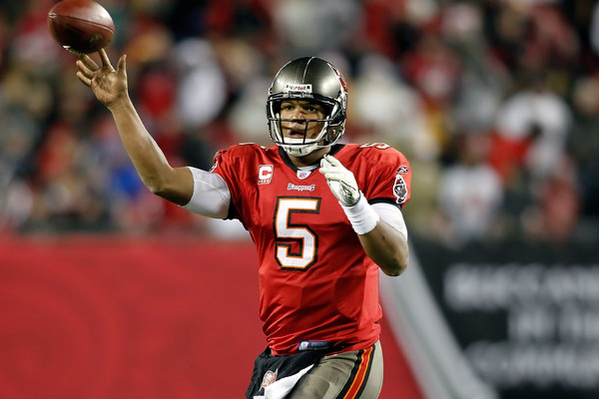 TAMPA FL - DECEMBER 26:  Quarterback Josh Freeman #5 of the Tampa Bay Buccaneers throws a pass against the Seattle Seahawks during the game at Raymond James Stadium on December 26 2010 in Tampa Florida.  (Photo by J. Meric/Getty Images)