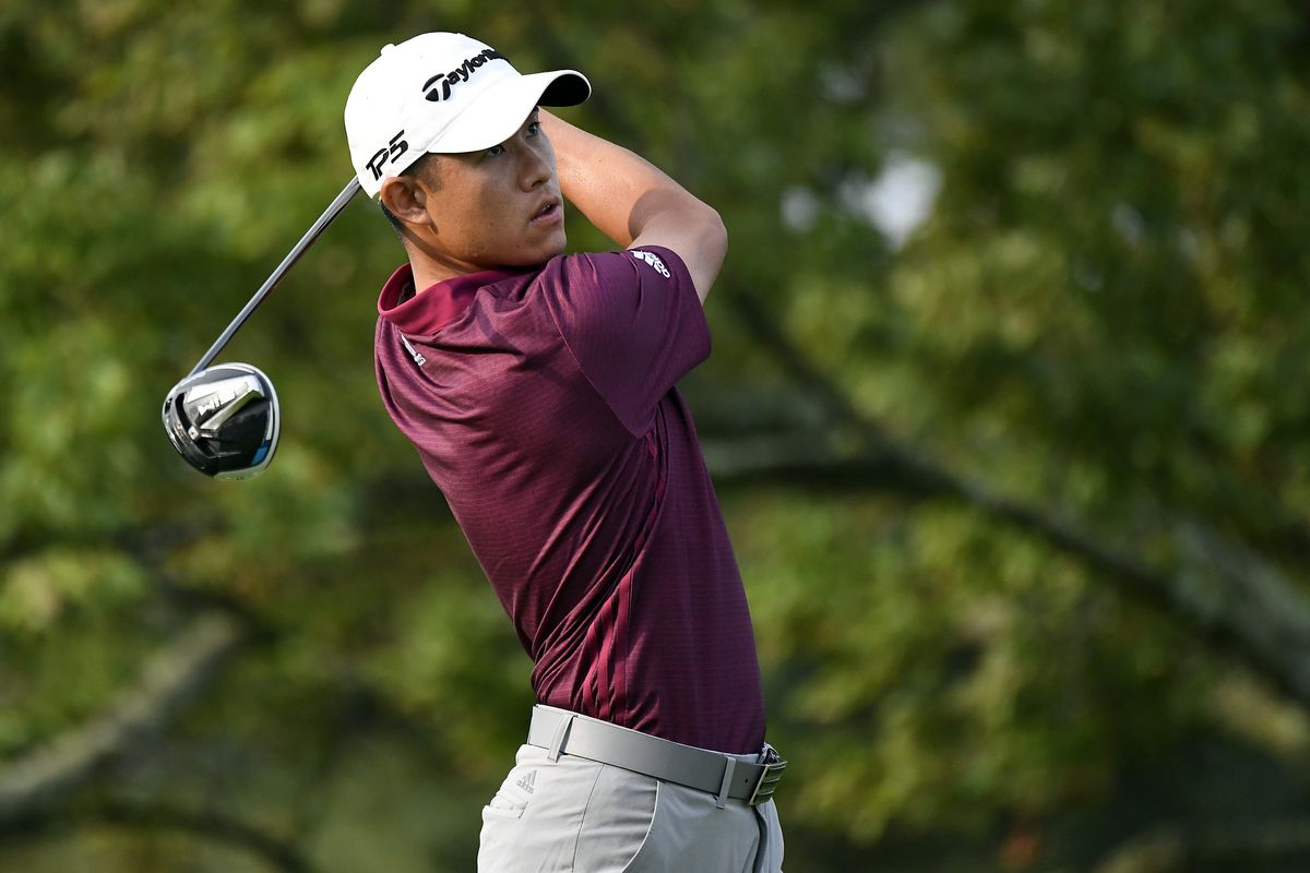 Collin Morikawa plays his shot from the second tee during the first round of the U.S. Open golf tournament at Winged Foot Golf Club - West.