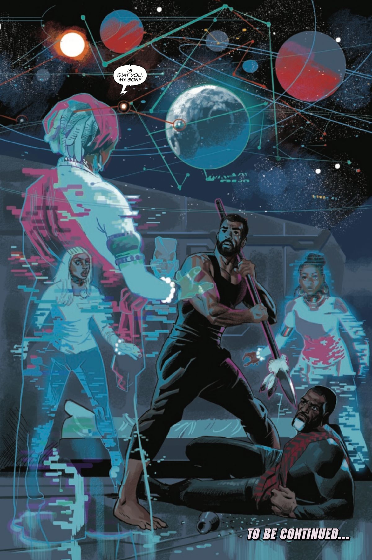 T’Challa, M’Baku, Shuri, Storm, and Ramonda in Black Panther #13, Marvel Comics (2019). 