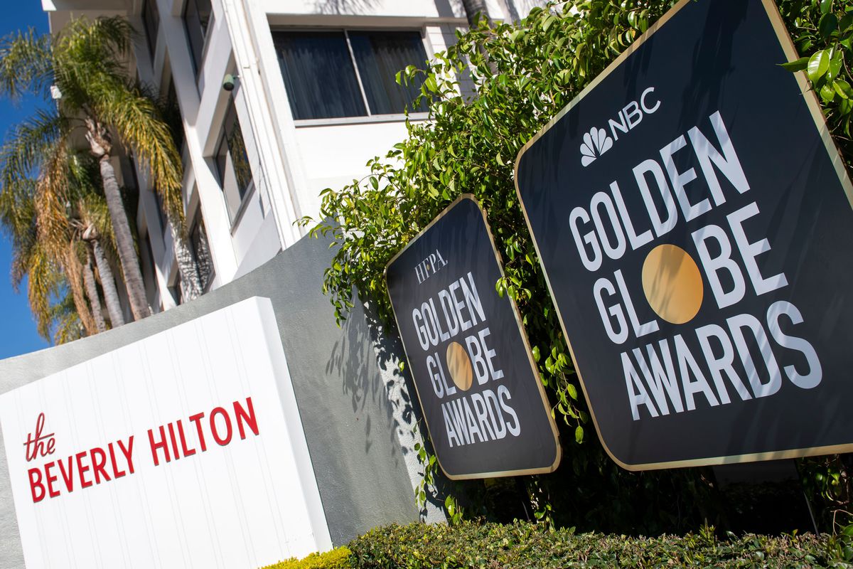 View of backdrops for the media to use at the Beverly Hills Hotel on February 23, 2021 in Beverly Hills as it is getting ready for the 78th Annual Golden Globe Awards this coming Sunday.&nbsp;