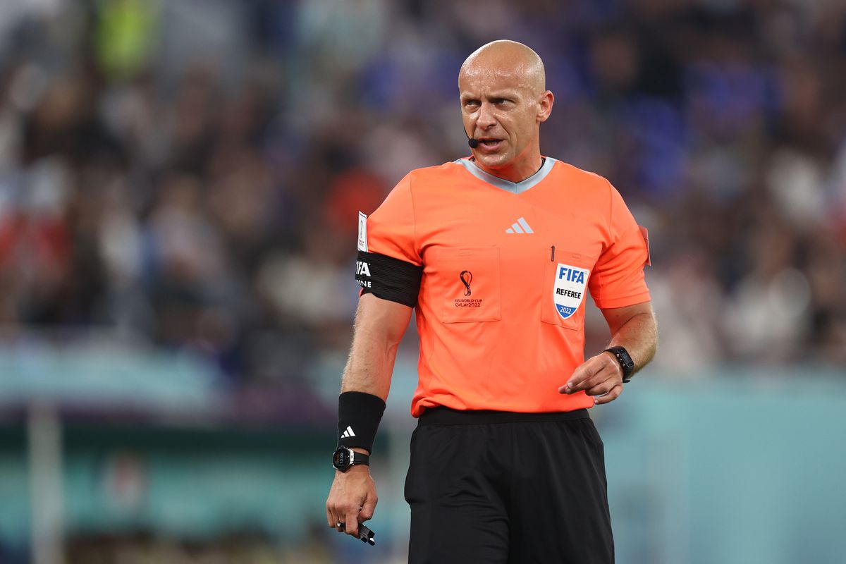 Match referee Szymon Marciniak of Poland during the FIFA World Cup Qatar 2022 Group D match between France and Denmark at Stadium 974 on November 26, 2022 in Doha, Qatar.