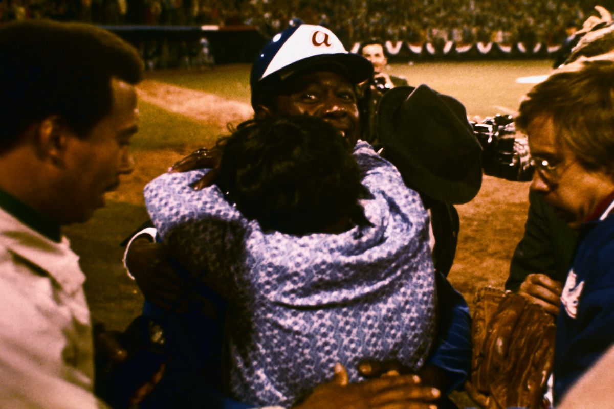 Hank Aaron Being Hugged by His Mother