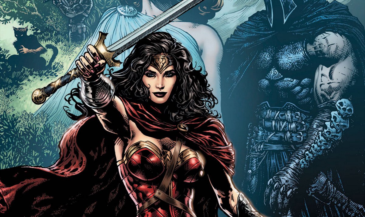 Wonder Woman brandishes her sword on the cover of Wonder Woman: The Lies, DC Comics (2016).
