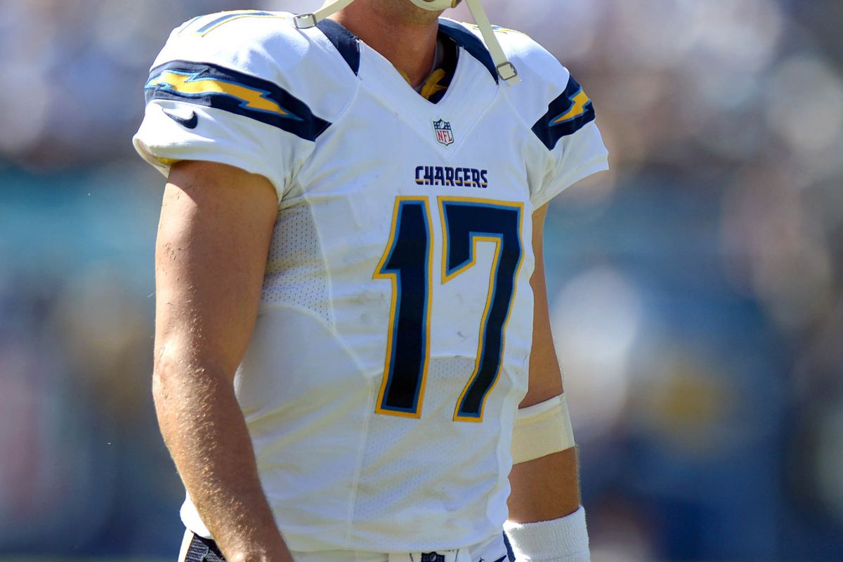 San Diego, CA, USA; San Diego Chargers quarterback Philip Rivers (17) during the third quarter against the Atlanta Falcons at Qualcomm Stadium. Mandatory Credit: Jake Roth-US PRESSWIRE
