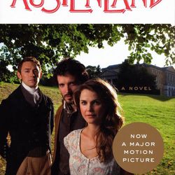 The new movie tie-in book cover of "Austenland" by Shannon Hale features Keri Russell, right, Bret McKenzie, center, and J.J. Fields.