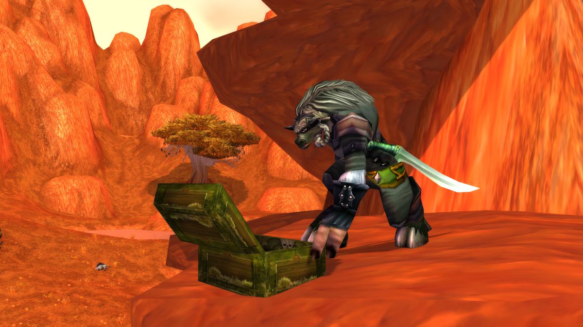 A Tauren adventurer opens a Discovery chest in World of Warcraft Classic’s Season of Discovery