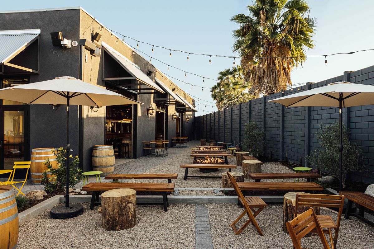 A brewery’s outdoor seating area in Los Angeles.