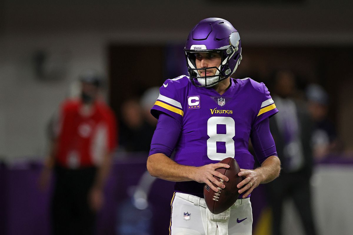 Kirk Cousins #8 of the Minnesota Vikings participates in warmups prior to a game against the Dallas Cowboys at U.S. Bank Stadium on October 31, 2021 in Minneapolis, Minnesota.