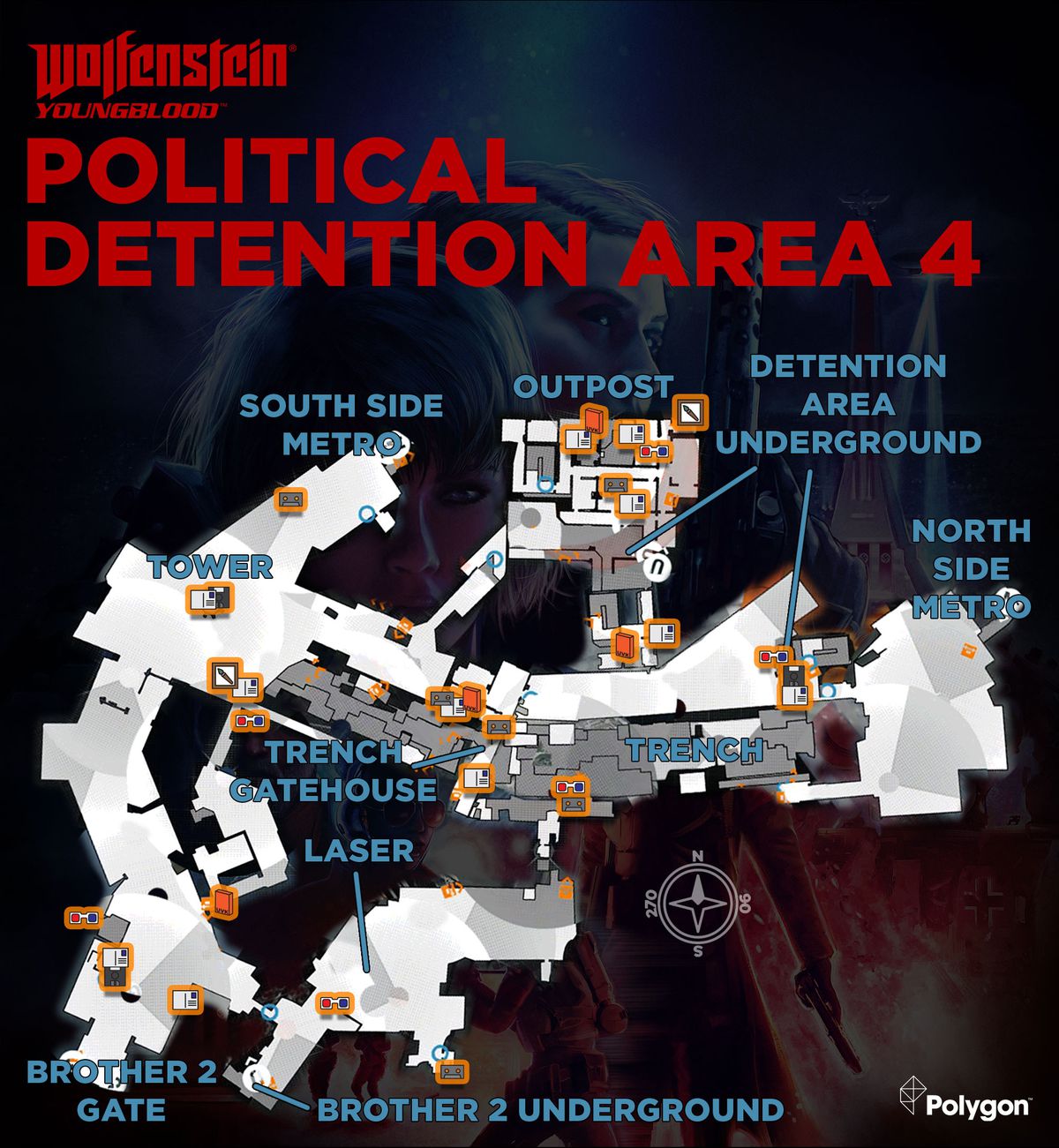 Wolfenstein Youngblood Political Detention Area 4 collectibles map