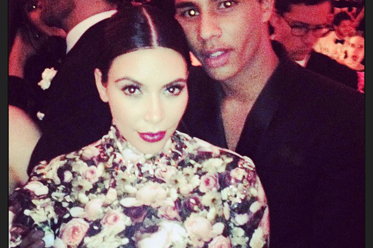 Kim K with Balmain's Olivier Rousteing at the Met Gala after his LA trip. Photo via Olivier Rousteing/<a href="http://web.stagram.com/n/olivier_rousteing/">Instagram</a>.