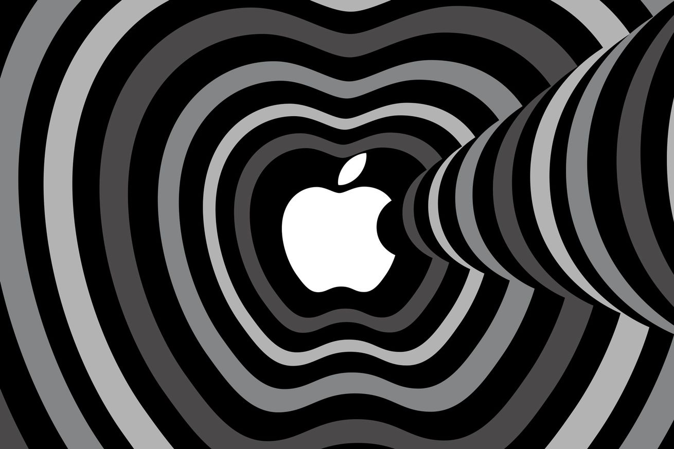 A black and white graphic showing the Apple logo
