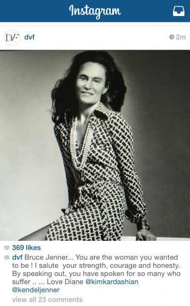 Photo: <a href="http://www.accesshollywood.com/did-diane-von-furstenberg-post-a-photo-of-bruce-jenner-in-a-dress_article_106993">Access Hollywood</a>