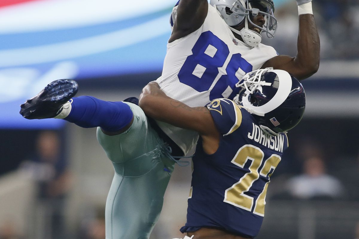 Los Angeles Rams CB Trumaine Johnson defends Dallas Cowboys WR Dez Bryant