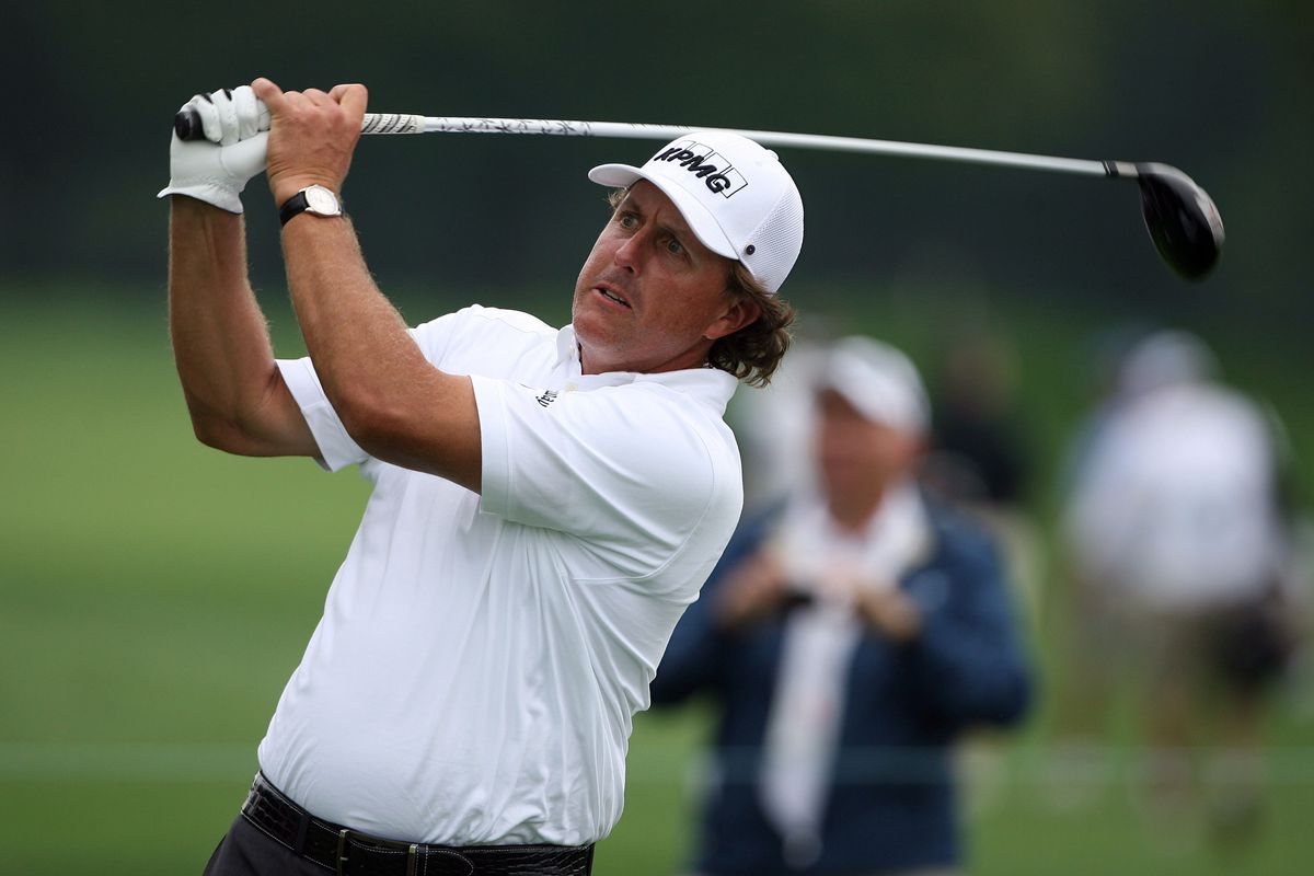 Sep 5, 2012; Carmel, IN, USA; Phil Mickelson hits a tee shot during the Pro-Am before the BMW Championship at Crooked Stick Golf Club. Mandatory Credit: Brian Spurlock-US PRESSWIRE