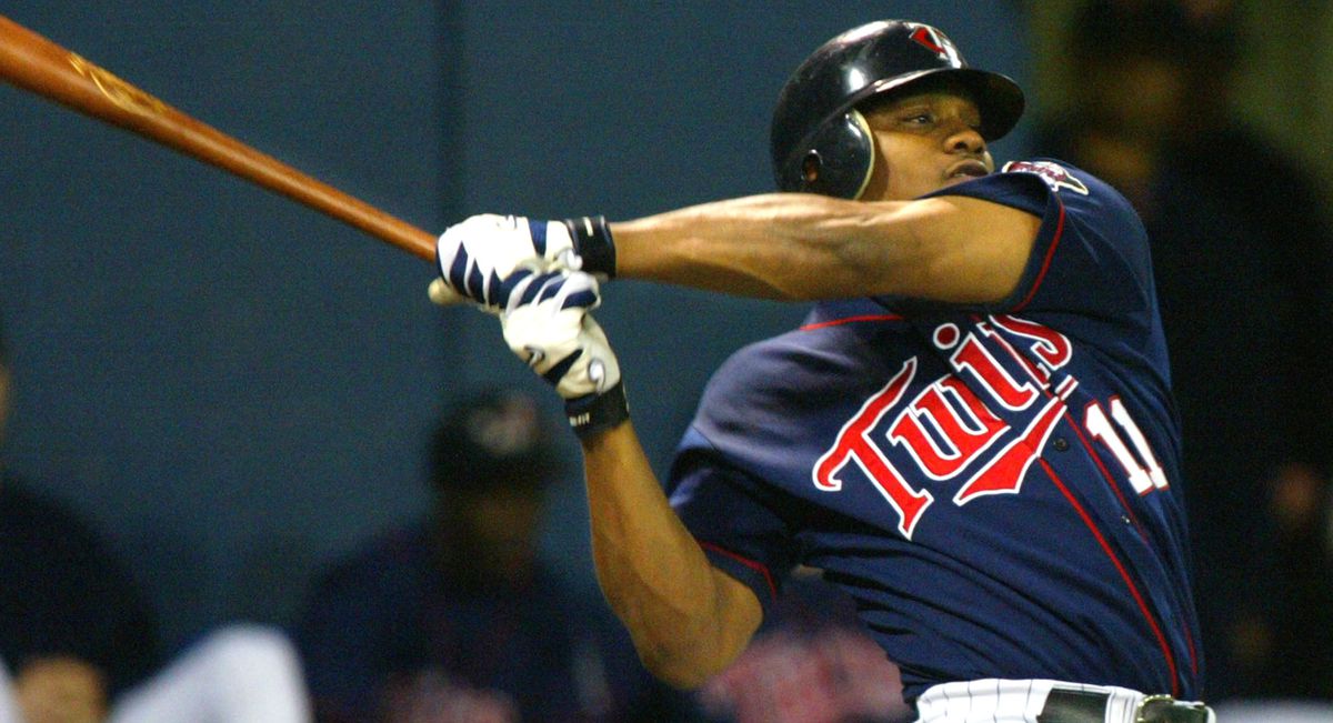 09/18/03 - Twins vs. Chicago White Sox IN THIS PHOTO: Twins Jacque Jones hits the second of his 2-run home runs - this one in the third inning, making the score 4-2.