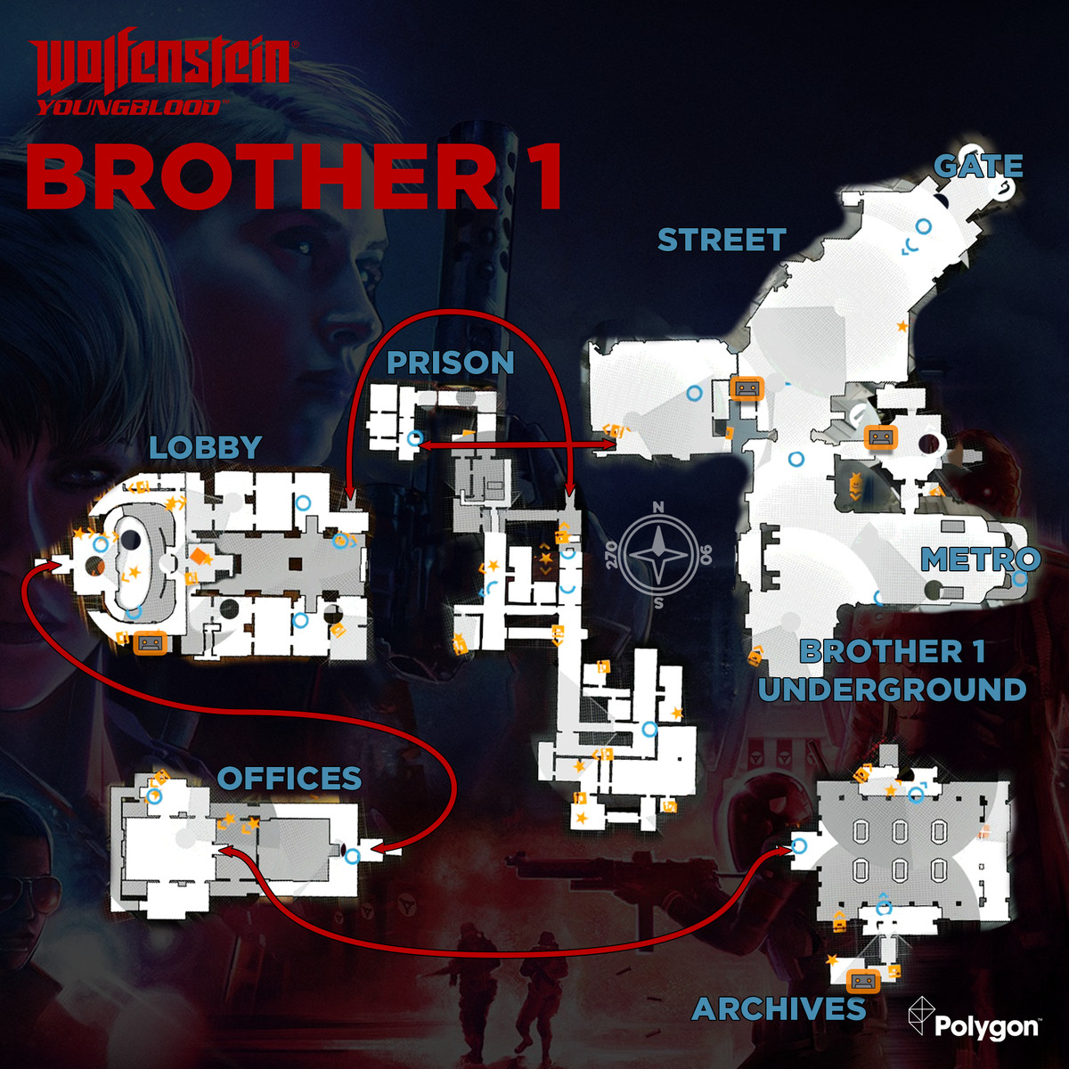 Wolfenstein: Youngblood Brother 2 map with Cassette Tapes locations