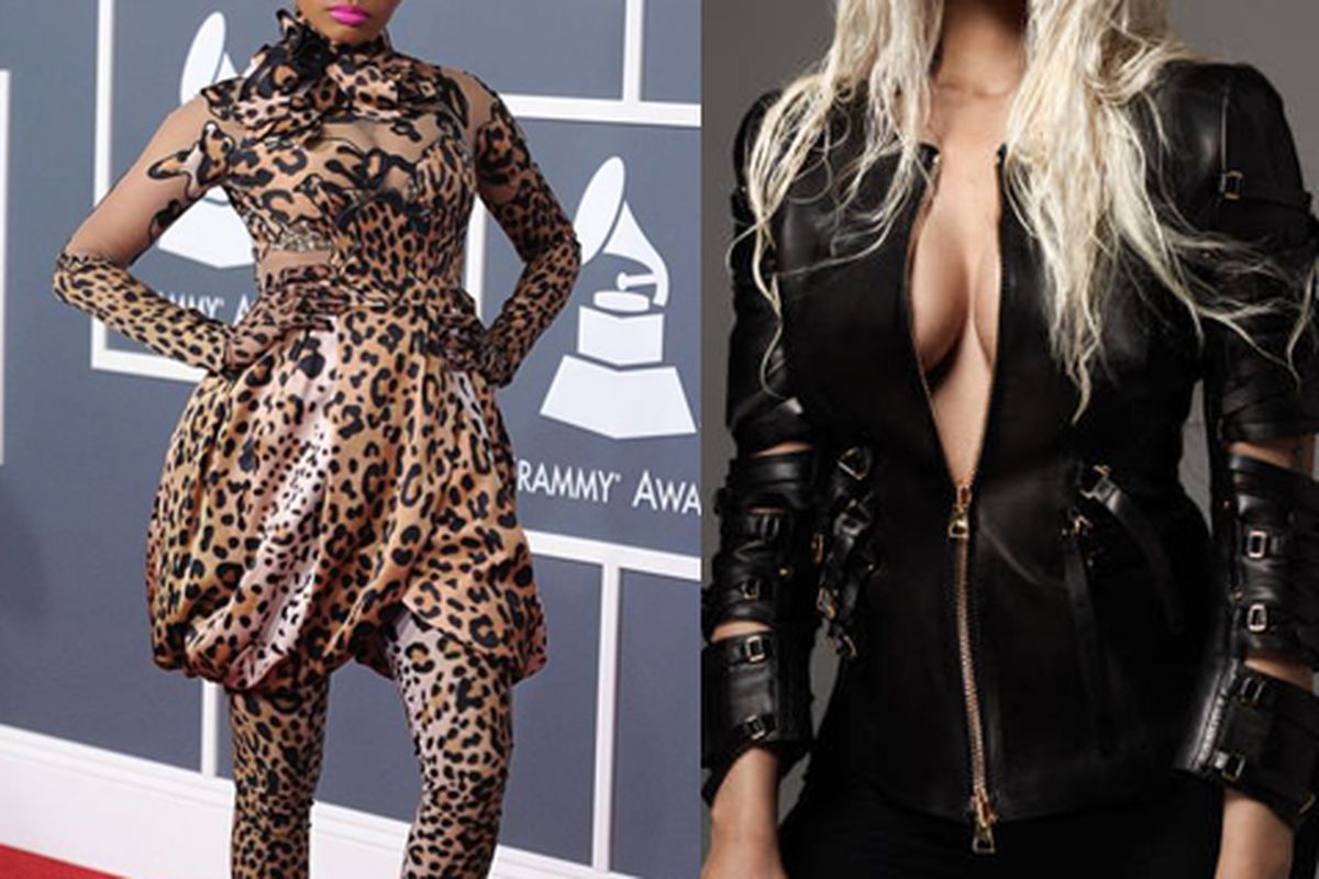 Nicki Minaj at the 2011 Grammy Awards, via Getty, and for ELLE April 2013, via ELLE