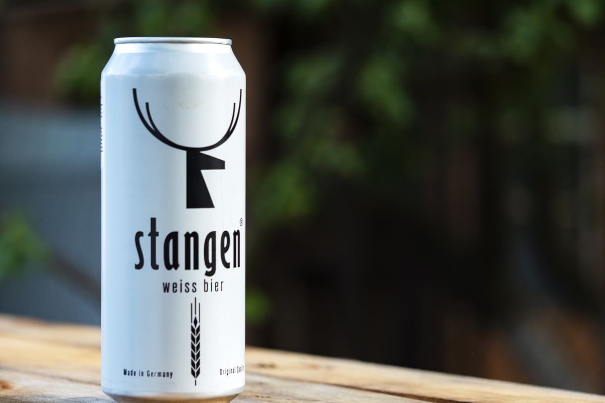 In this photo illustration a Stangen Weis beer can seen...