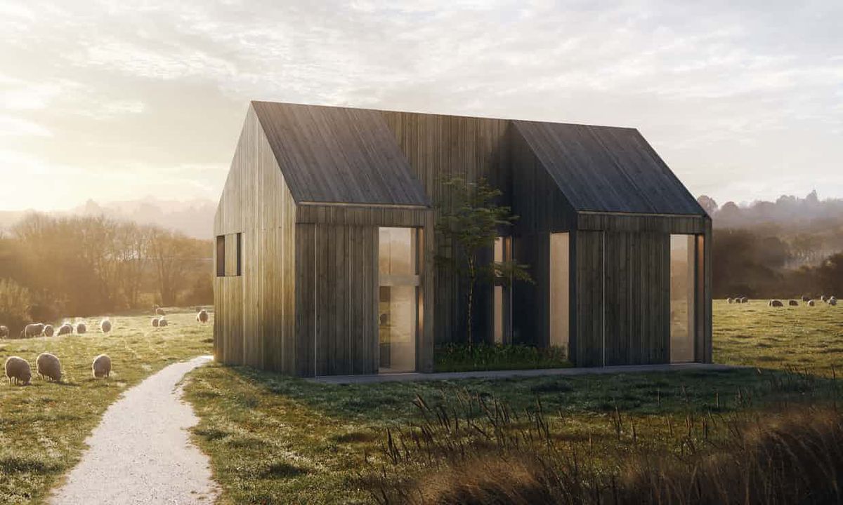 Rendering of wood house in the countryside