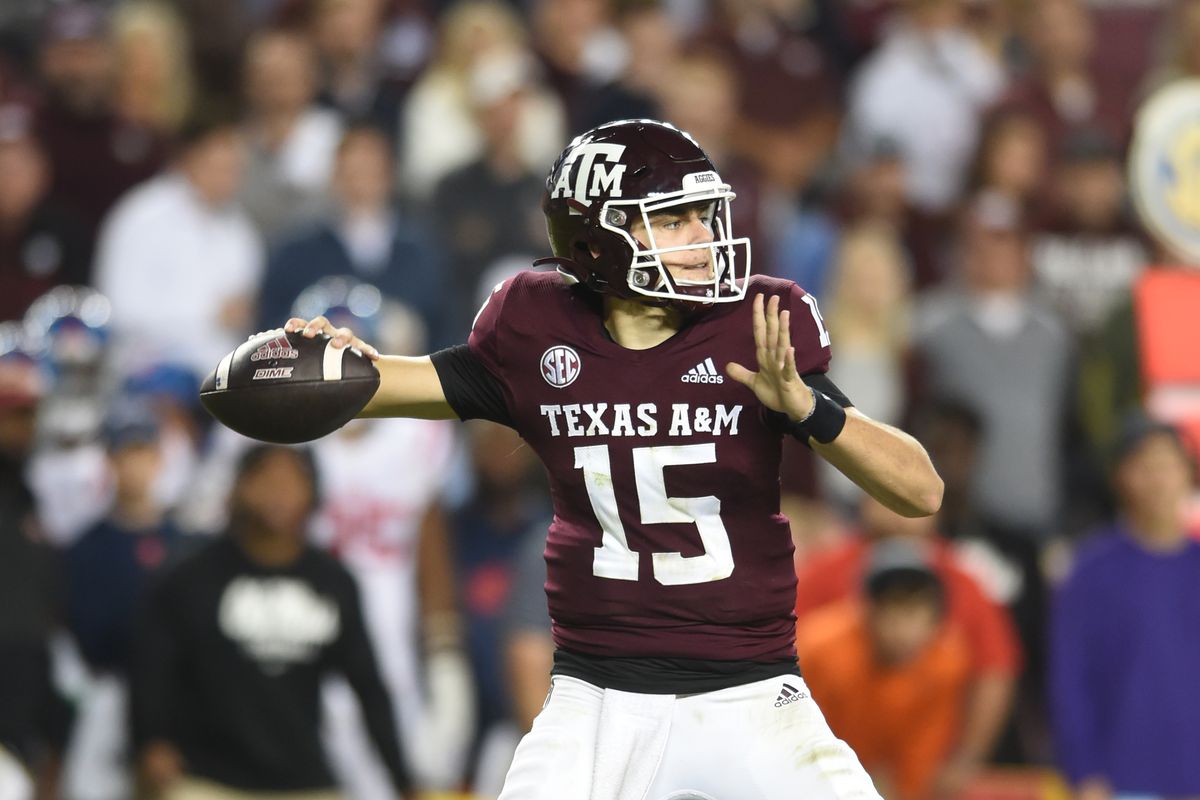 Texas A&amp;M Aggies QB Connor Weigman throws a pass during the college football game featuring the Ole Miss Rebels and the Texas A&amp;M Aggies on October 29, 2022 at Kyle Field in College Station, TX.