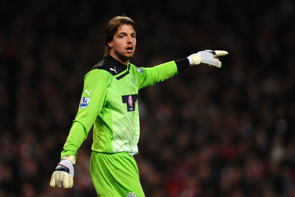 LONDON, ENGLAND - MARCH 12:   Tim Krul of Newcastle looks on during the Barclays Premier League match between Arsenal and Newcastle United at Emirates Stadium on March 12, 2012 in London, England.  (Photo by Mike Hewitt/Getty Images)