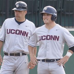 The UConn Huskies baseball team takes on the Holy Cross Crusaders at Fitton Field in Worcester, MA on April 24, 2018.