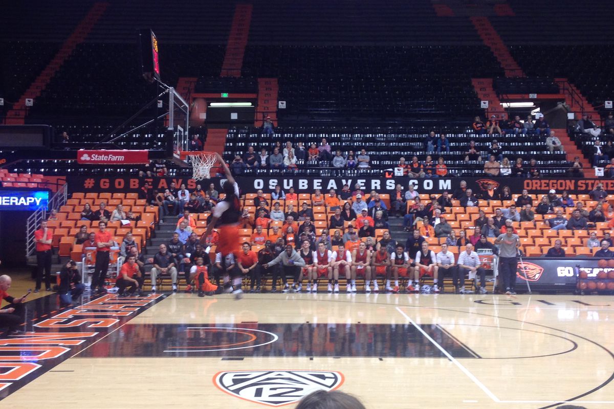 Freshman Derrick Bruce attempts to slam it home during the dunk contest.