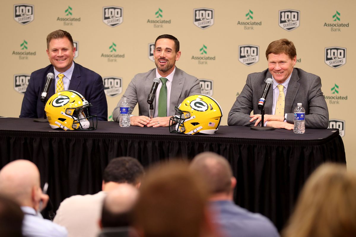 The Packers brass of general manager Brian Gutekunst (left) and team president and CEO Mark Murphy (right) have put their trust in the 39-year-old Matt LaFleur to lead quarterback Aaron Rodgers and the rest of the team to great heights.