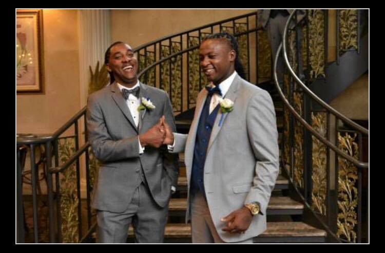 Earl Young (right) was a groomsman at his friend Deloco Bevil’s wedding. | Provided photo