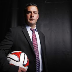 Real Salt Lake coach Jeff Cassar poses for  a photograph  during media day in Sandy  Tuesday, Feb. 4, 2014.