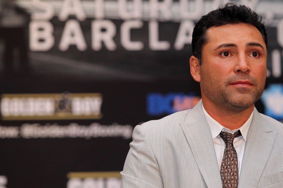 Oscar De La Hoya's Golden Boy Promotions will be seeing at least some type of change in the near future, with company shareholder AEG to be sold. (Photo by Ed Mulholland-US PRESSWIRE)