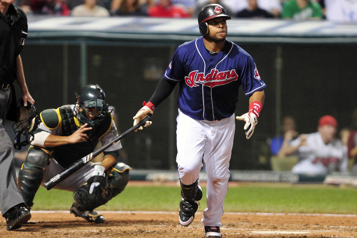 Carlos Santana (seen here in Cleveland) had his first career two homer game, and became just the seventh Indian to homer from both sides of the plate in a game. 
