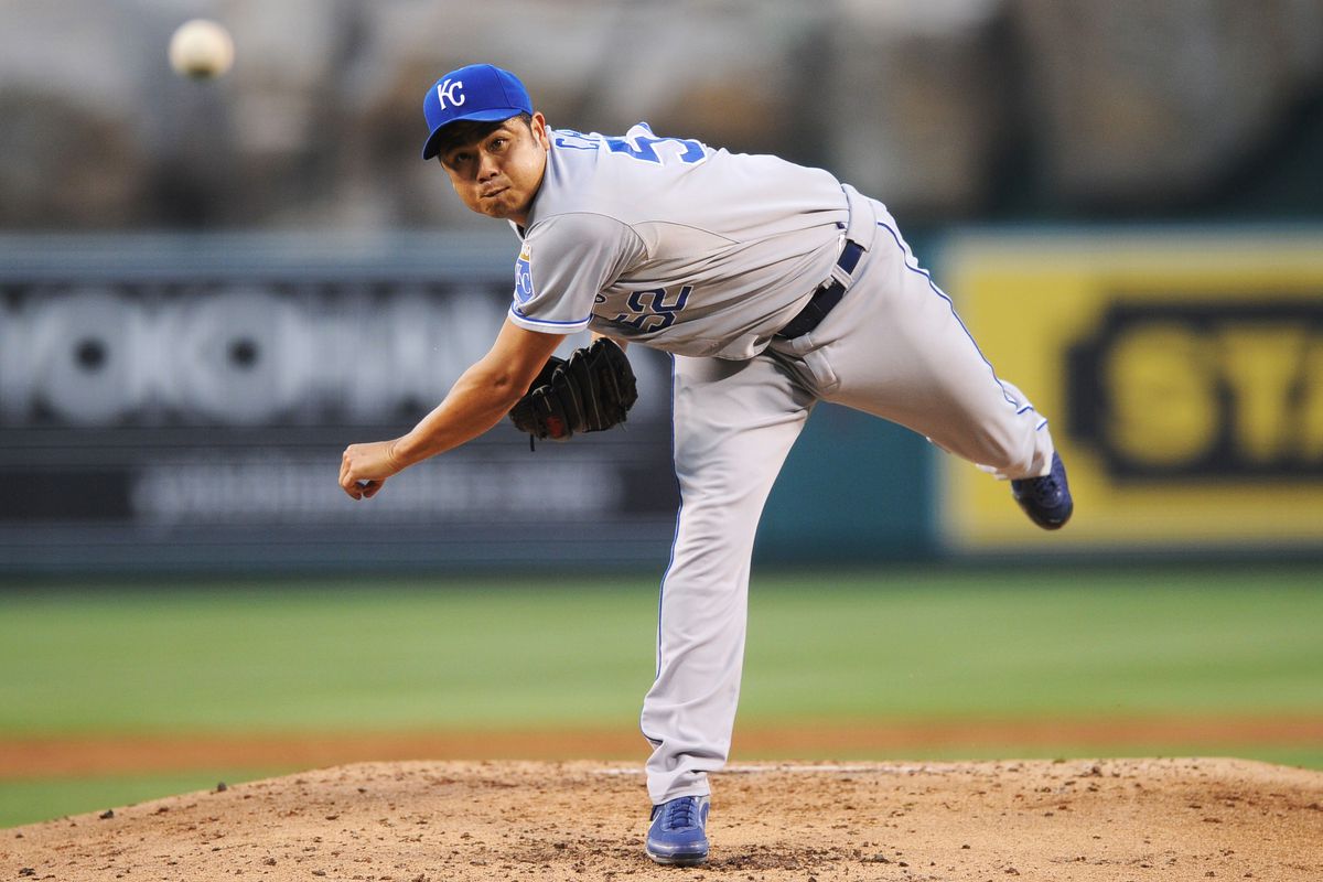 Jul 23, 2012; Anaheim, CA, USA; Kansas City Royals pitcher Bruce Chen (52) pitches against the Los Angeles Angels during the second inning at Angel Stadium of Anaheim. Mandatory Credit: Kelvin Kuo-US PRESSWIRE
