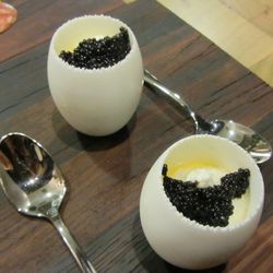 Neal Fraser's amuse consisted of white carrot flan, caviar, truffles and cream by sherwin.goo