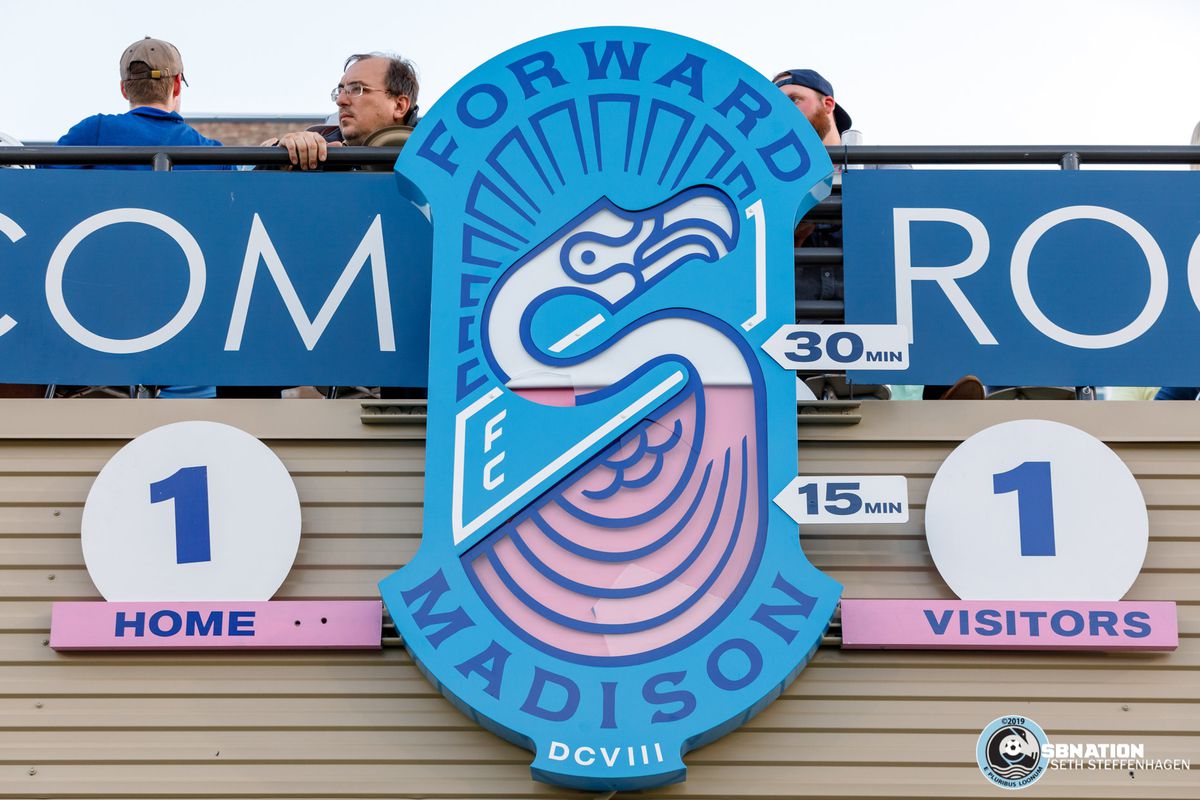 June 25, 2019 - Madison, Wisconsin, United States - The scoreboard at Breese Stevens Field during the Forward Madison FC vs Minnesota United FC friendly match. 

