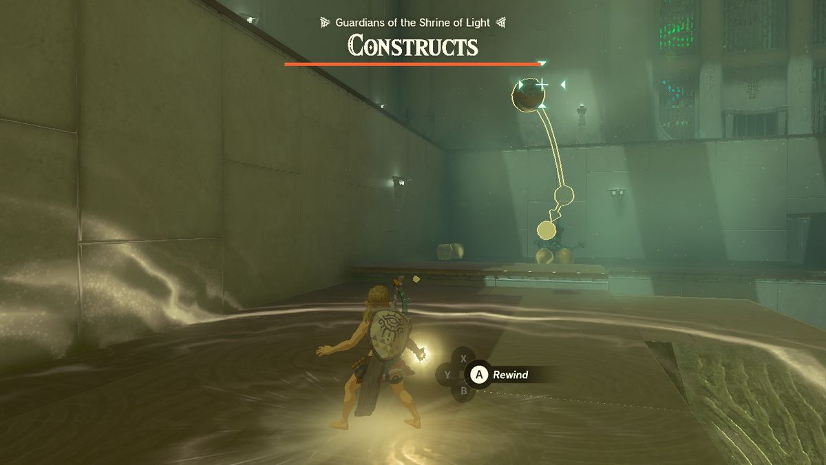 Link shoots a time bomb back at a Construct