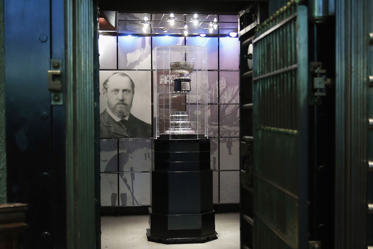 The Stanley Cup sits in a vault just off the Great Hall at the Hockey Hall of Fame
