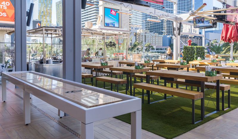 Outdoor seating on the Strip