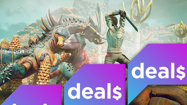 The Polygon Deals laid over a screenshot from The Outer Worlds