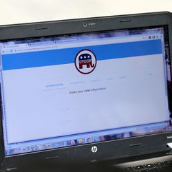 Screen shot of the Utah Republican Party online voting process is seen during a press conference at the Capitol in Salt Lake City on Monday, March 7, 2016.