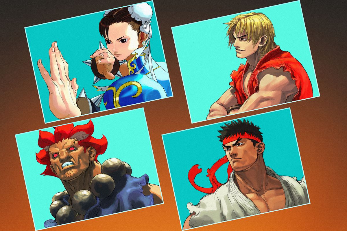 Graphic grid featuring four characters from Street Fighter 3