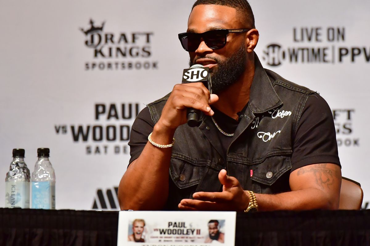 Tyron Woodley during his press conference for Paul v. Woodley II. 