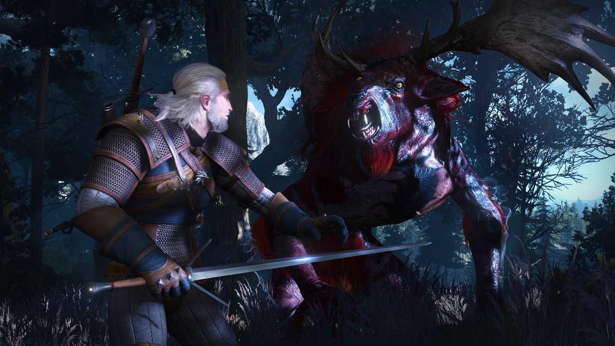 Geralt of Rivia squares off against a manticore-like monster in The Witcher 3: Wild Hunt’s next-gen upgrade