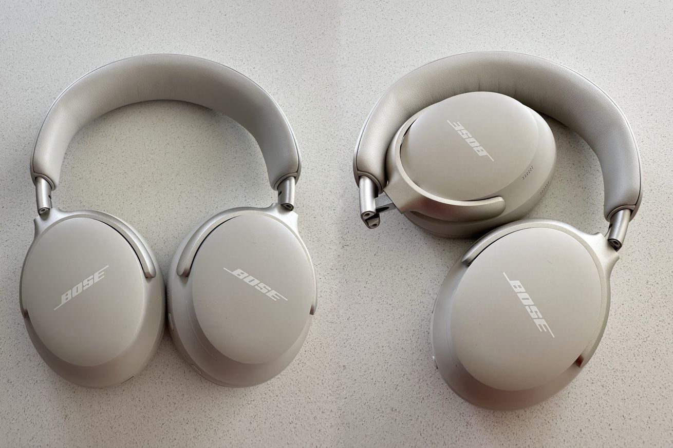 A hands-on photo of Bose’s QuietComfort Ultra headphones.