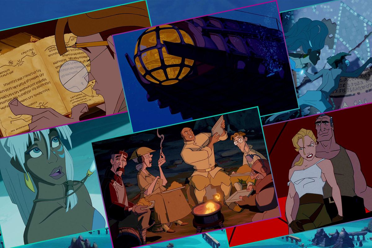 Graphic grid of stills from the Disney animated movie Atlantis: The Lost Empire